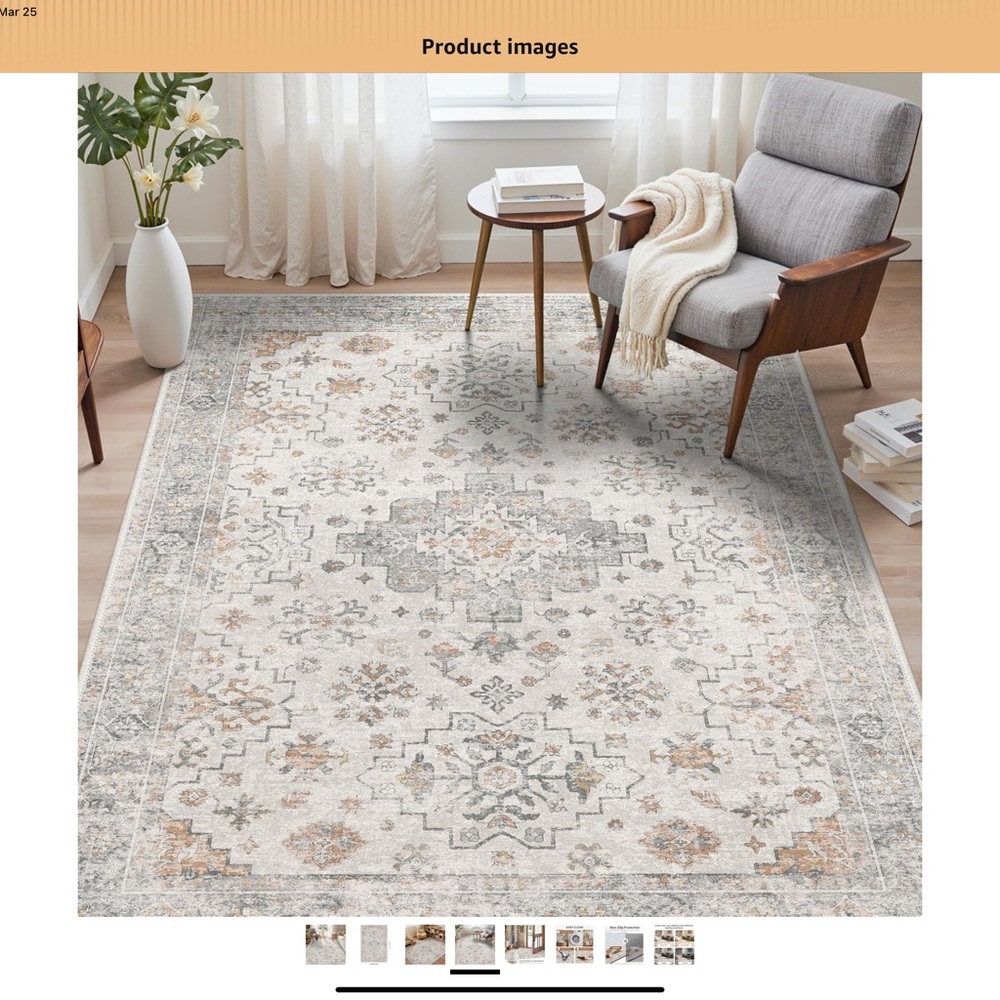 Rug Neutral Vintage Medallion Area Rug - Cream & Gray with Tan Accents - Picture 3 of 8